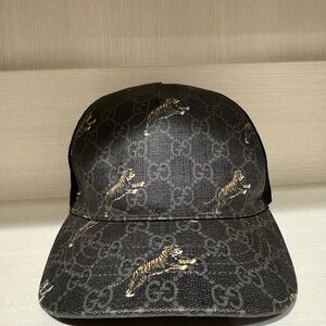 Gucci Black GG Monogram Tiger Baseball Cap
